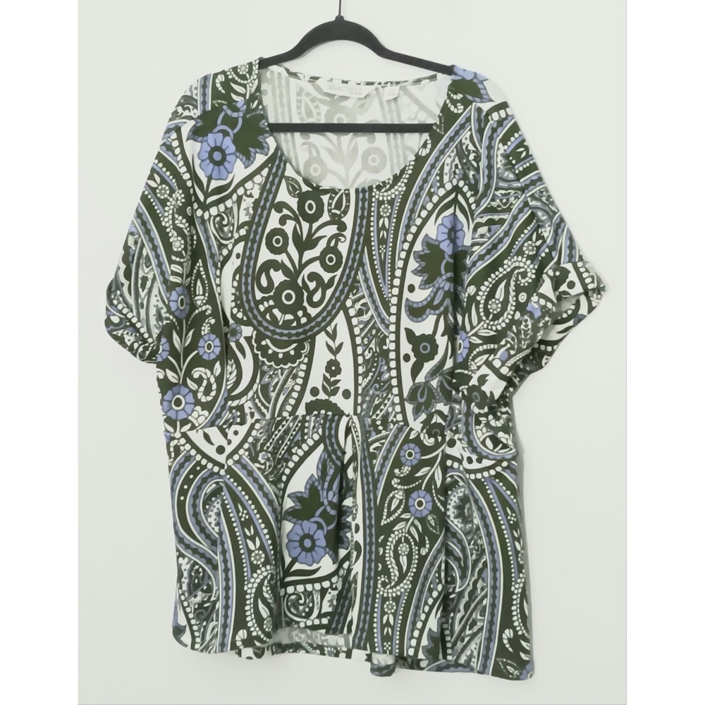 BEAUTIFUL by Lawrence Zarian Top Women's Size 2X Dolman Sleeve Green Blue Preown